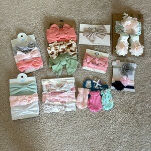 BABY GIRL bundle of headbands and mittens